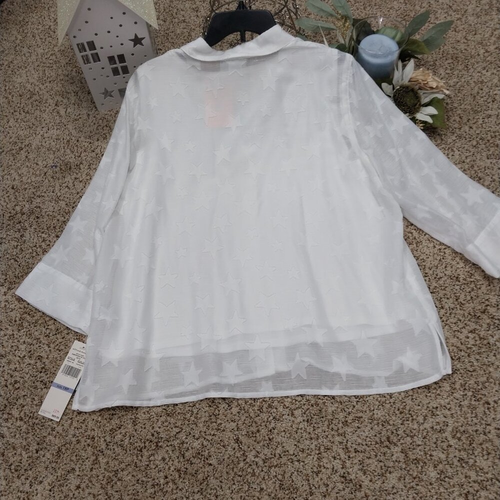 3399 Size 18P Alfred Dunner Shell & Button Down Top White Stars NWT - Picture 4 of 9